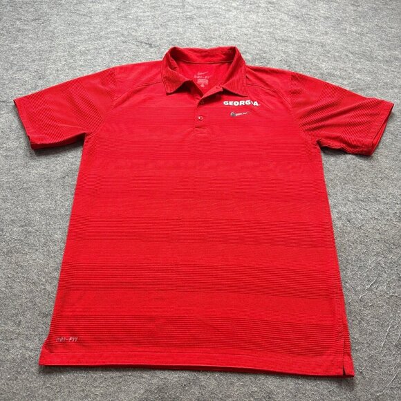 Georgia Bulldogs Nike Polo Shirt Men L Red Striped Performance DRI-FIT - Picture 1 of 12